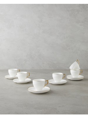 English Home Sheen Porselen 12 Parça 6 Kişilik Kahve Fincan Takımı 90 ml Beyaz-Gold