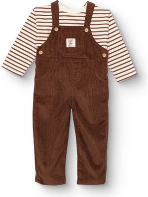 Hellobaby Erkek Bebek Woodland 2 Salopet-Tshirt Fitilli Kadife Dokuma Bisiklet Yaka Uzun Kol Reçme Paça
