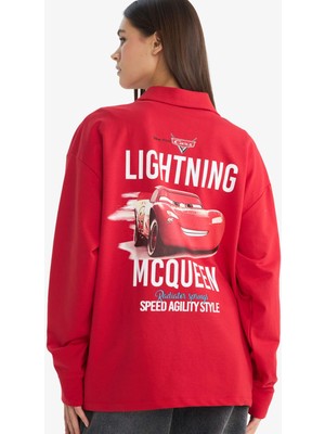 DeFacto Cars Oversize Geniş Kalıp Polo Yaka Sırt Baskılı Sweatshirt F8916AX25AU