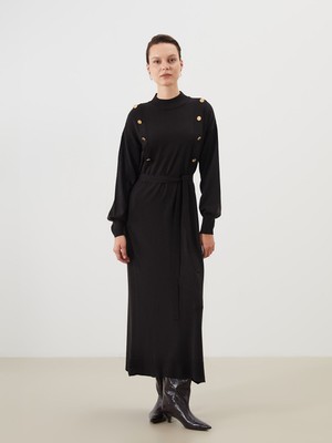 Lc Waikiki Yeni Sezon Dik Yaka Kuşaklı Triko Elbise