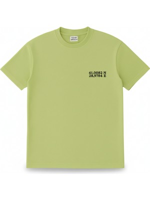 Tesbihane Kişiye Özel Nakışlı Yakası Biyeli Kısa Kollu Bisiklet Yaka Premium Mint Yeşili Oversize Tişört M