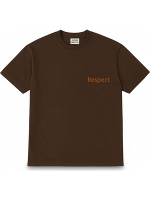 Tesbihane Kişiye Özel Nakışlı Yakası Biyeli Kısa Kollu Bisiklet Yaka Premium Kahverengi Oversize Tişört S