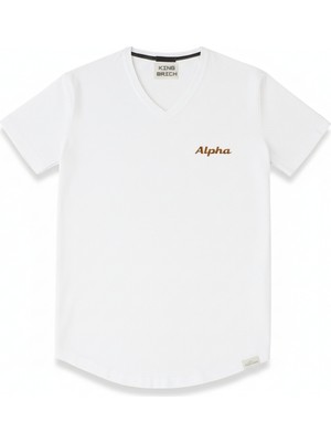 Tesbihane Kişiye Özel Nakışlı Yakası Biyeli Kısa Kollu V Yaka Premium Beyaz Tişört S