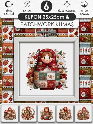 FabricsTown Patchwork ve Quilting İçin %100 Pamuk Desenli Kumaş Seti – 6 Kupon + Ek Panel