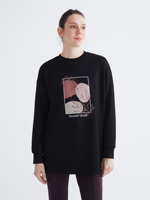 Lc Waikiki Yeni Sezon Bisiklet Yaka Baskılı Oversize Kadın Tunik