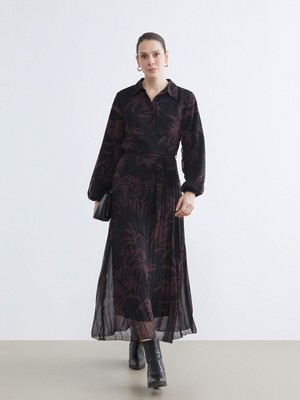 Lc Waikiki Yeni Sezon Gömlek Yaka Çiçekli Pileli Şifon Elbise