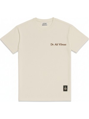 Tesbihane Kişiye Özel Nakışlı Yakası Biyeli Kısa Kollu Bisiklet Yaka Premium Bej Tişört S