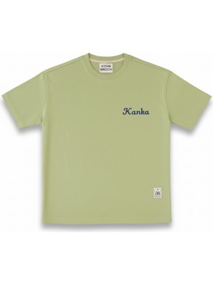 Tesbihane Kişiye Özel Nakışlı Yakası Biyeli Kısa Kollu Bisiklet Yaka Premium Mint Yeşili Tişört S