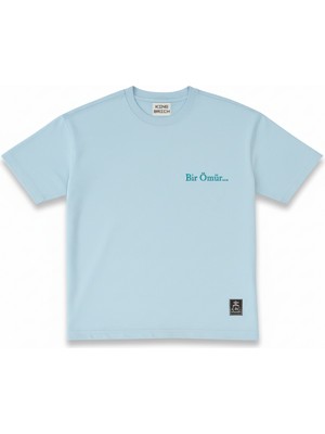 Tesbihane Kişiye Özel Nakışlı Yakası Biyeli Kısa Kollu Bisiklet Yaka Premium Turkuaz Tişört 2xl