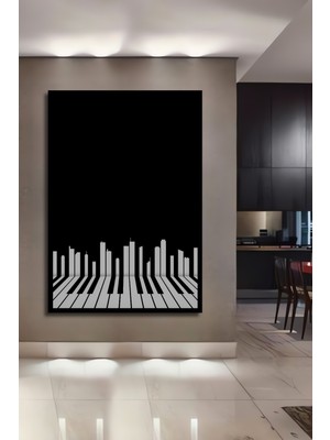 Teona Ahşap Çerçeve Görünümlü Piyano Şehir Silüeti Dekoratif Ahşap Mdf Ev Duvar Tablo Dikdörtgen Ev Duvar Tablo