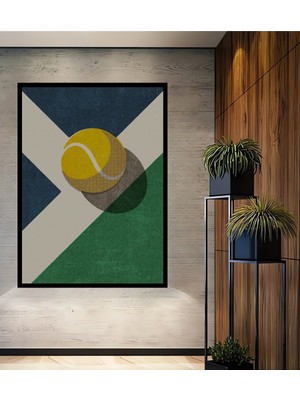 Teona Ahşap Çerçeve Görünümlü Tasarımcı Dekoratif Ahşap Mdf Tenis Topu Ev Duvar Tablo Dikdörtgen Ev Duvar Tablo