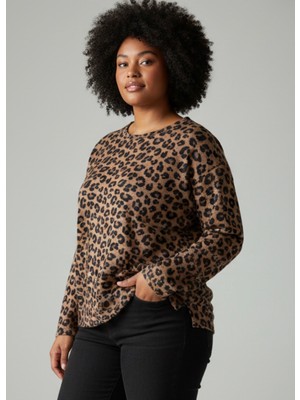 Ferz Leopar Desenli Iki Iplik Büyük Beden Sweatshirt