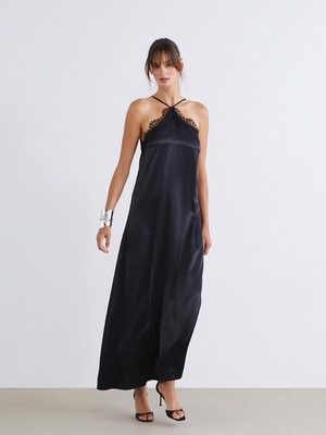 Lc Waikiki Yeni Sezon Halter Yaka Dantelli Saten Elbise