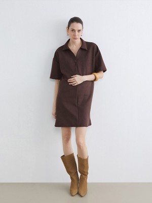 Lc Waikiki Yeni Sezon Gömlek Yaka Süet Mini Elbise