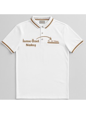 Tesbihane Kişiye Özel Nakışlı Cep Yaka Garnili Kısa Kollu Ribana Yaka Premium Beyaz Tişört 3xl