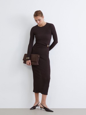 Lc Waikiki Yeni Sezon Bisiklet Yaka Dokulu Büzgülü Elbise