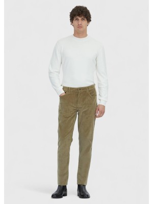 Ramsey Açık Yeşil Düz Dokuma Slim Fit Kadife Casual Pamuk Karışımlı Pantolon