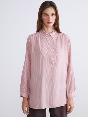 Lc Waikiki Yeni Sezon Gömlek Yaka Çizgili Oversize Kadın Tunik