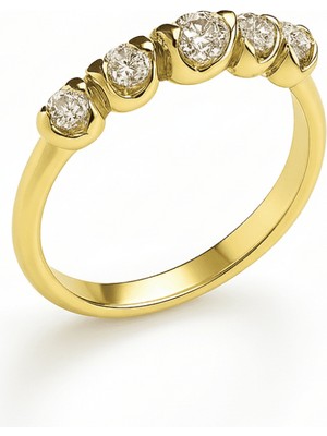 Tesbihane Kadın Xuping Çelik Beştaş Yüzük - Beyaz Zirkon Taşlı - Altın Renk - 19 Ölçü