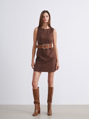 Lc Waikiki Yeni Sezon Bisiklet Yaka Süet Mini Elbise