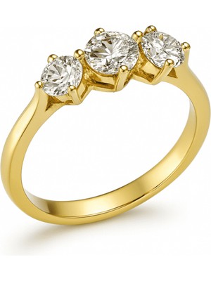 Tesbihane Kadın Xuping Çelik Tria Yüzük - Beyaz Zirkon Taşlı - Altın Renk - 14 Ölçü