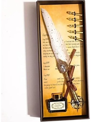 Vintage Tüy Kalem Yazı Seti – Mürekkep ve 5 Uçlu Kaligrafi Seti | Hediye Kutusu, Retro Kalem, Kaligrafi Kalemi