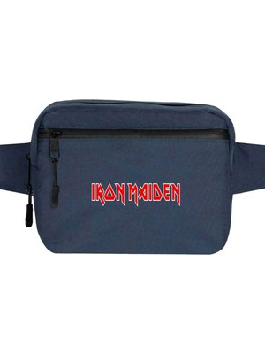 Zepplin Giyim Iron Maiden Red Text Bel Çantası Fermuarlı Lacivert Renk