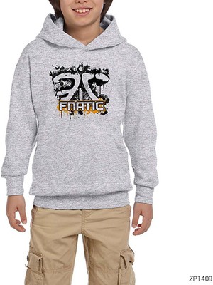Zepplin Giyim Fnatic Splash Logo Gri Çocuk Kapşonlu Sweatshirt
