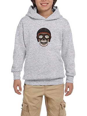 Zepplin Giyim Skull Helmet Gri Çocuk Kapşonlu Sweatshirt