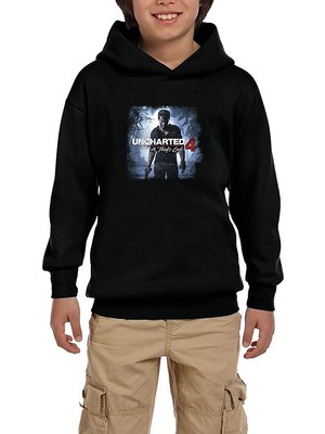 Zepplin Giyim Uncharted 4 Nathan Drake Poster Siyah Çocuk Kapşonlu Sweatshirt
