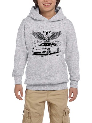 Zepplin Giyim Tesla And Eagle Gri Çocuk Kapşonlu Sweatshirt