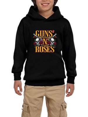 Zepplin Giyim Guns N Roses Text Skull Siyah Çocuk Kapşonlu Sweatshirt