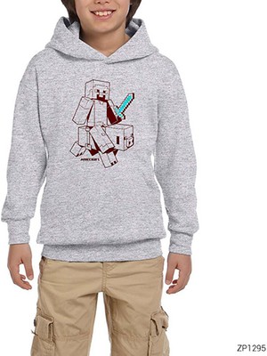 Zepplin Giyim Mine-Craft Sketcky Steve Gri Çocuk Kapşonlu Sweatshirt