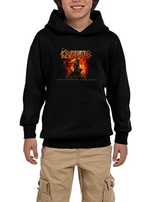 Zepplin Giyim Kreator Civilization Collapse Siyah Çocuk Kapşonlu Sweatshirt