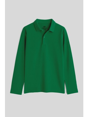 Tommy Life Yeşil Polo Yaka Basic Uzun Kollu Unisex Çocuk T-Shirt - 11170