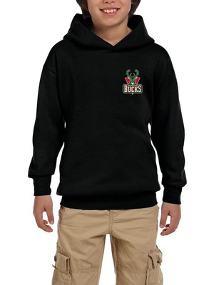 Zepplin Giyim Milwaukee Bucks Green Logo Siyah Çocuk Kapşonlu Sweatshirt