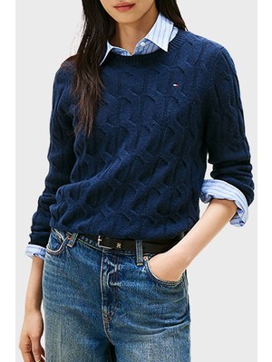 Tommy Hilfiger Yünlü Regular Fit Bisiklet Yaka Örgü Kazak Bayan Kazak WW0WW43586 C1G