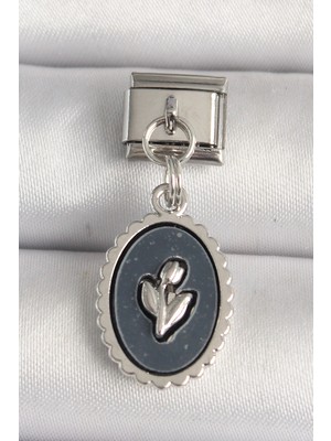 Shopwave 316L Çelik Gümüş Renk Çiçek Işlemeli Siyah Portre Model Nomination Charm