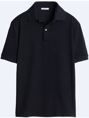 Kip Siyah Düz Polo Yaka Pamuk Karışımlı T-Shirt