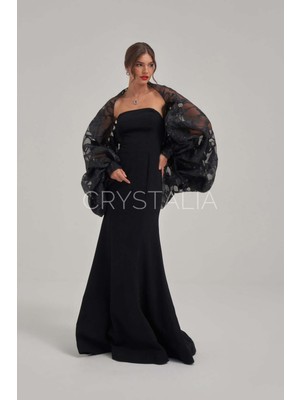 Crystalia Taş Işlemeli Desenli Organze Şal Balık Elbise