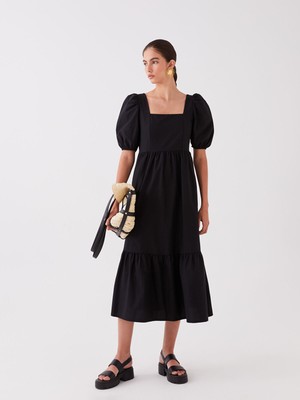 Lc Waikiki Yeni Sezon Kare Yaka Düz Balon Kollu Elbise