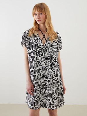 Lc Waikiki Yeni Sezon Gömlek Yaka Desenli Kadın Plaj Elbisesi