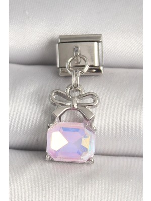 Shopwave 316L Çelik Gümüş Renk Pembe Zirkon Taşlı Çanta Model Nomination Charm