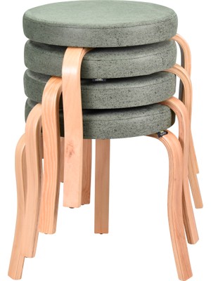 Vilinze Ege Naturel Ahşap Ayak Istiflenebilir Mutfak-Balkon Taburesi (4 Adet)