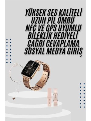 Ceylan Adam Akıllı Saat 3 Kordonlu ve Aksesuarlı Bayanlar Için Şık Rose Renk