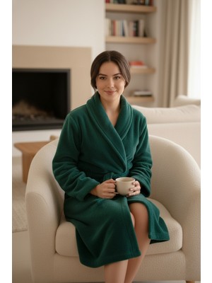 Mislina Home Lumor Şal Yaka Wellsoft Peluş Yumuşak Sabahlık  | Z.yeşili S/m