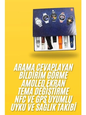 Ceylan Adam 7 Kordonlu Akıllı Saat Siyah Kasa Dokunmatik Ekran Uyku ve Sağlık Takibi