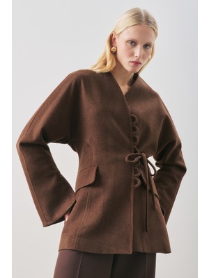 Manuka Aroa Bağlamalı Kaşe Ceket Acı Kahve