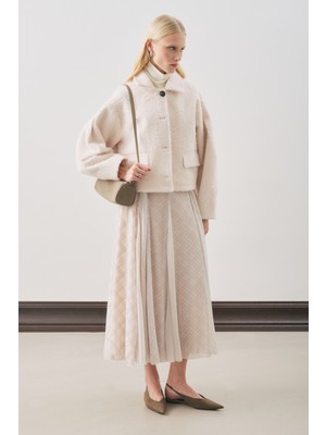 Manuka Ekose Desenli Volanlı Etek Ekru