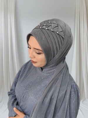 Nuray Hazır Duvak Antrasit Koyu Gri Zümra Model Hazır Duvak Hazır Şal Hazır Türban